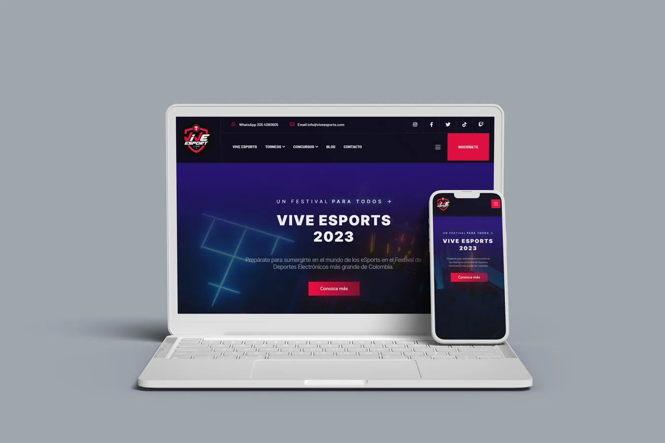 Visualización móvil del sitio Vive Esports — vista II