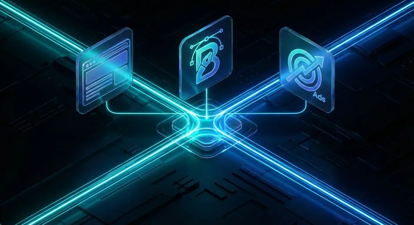 Ilustración Abstracta Futurista Con Acentos Azul Neón Que Representa Servicios Digitales De Alto Impacto